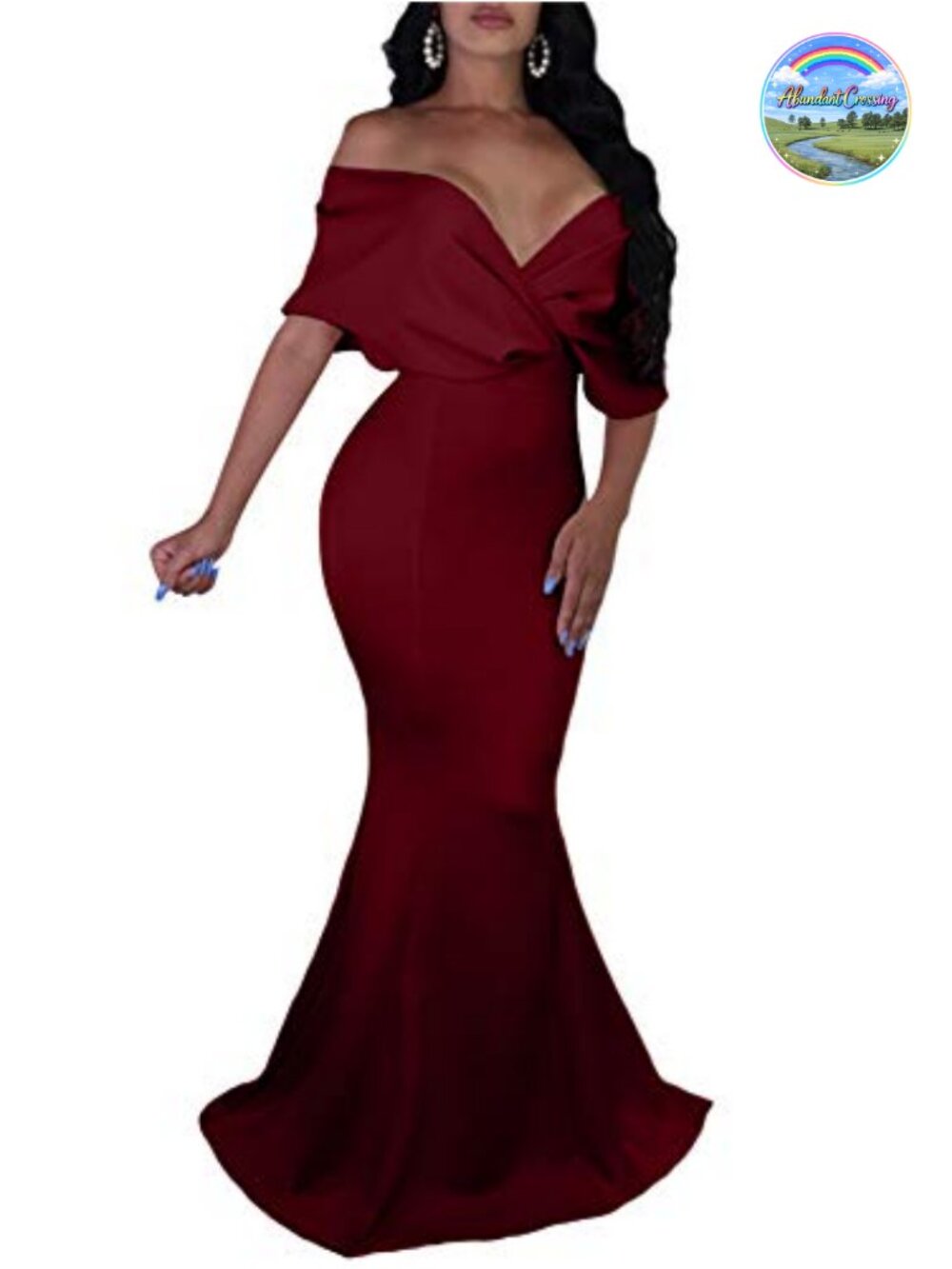 Sexy Off Shoulder V Neck Fishtail Maxi Evening Gown Dress